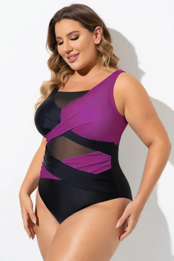 Black & White Sexy Cut Out Mesh One Piece Swimsuit