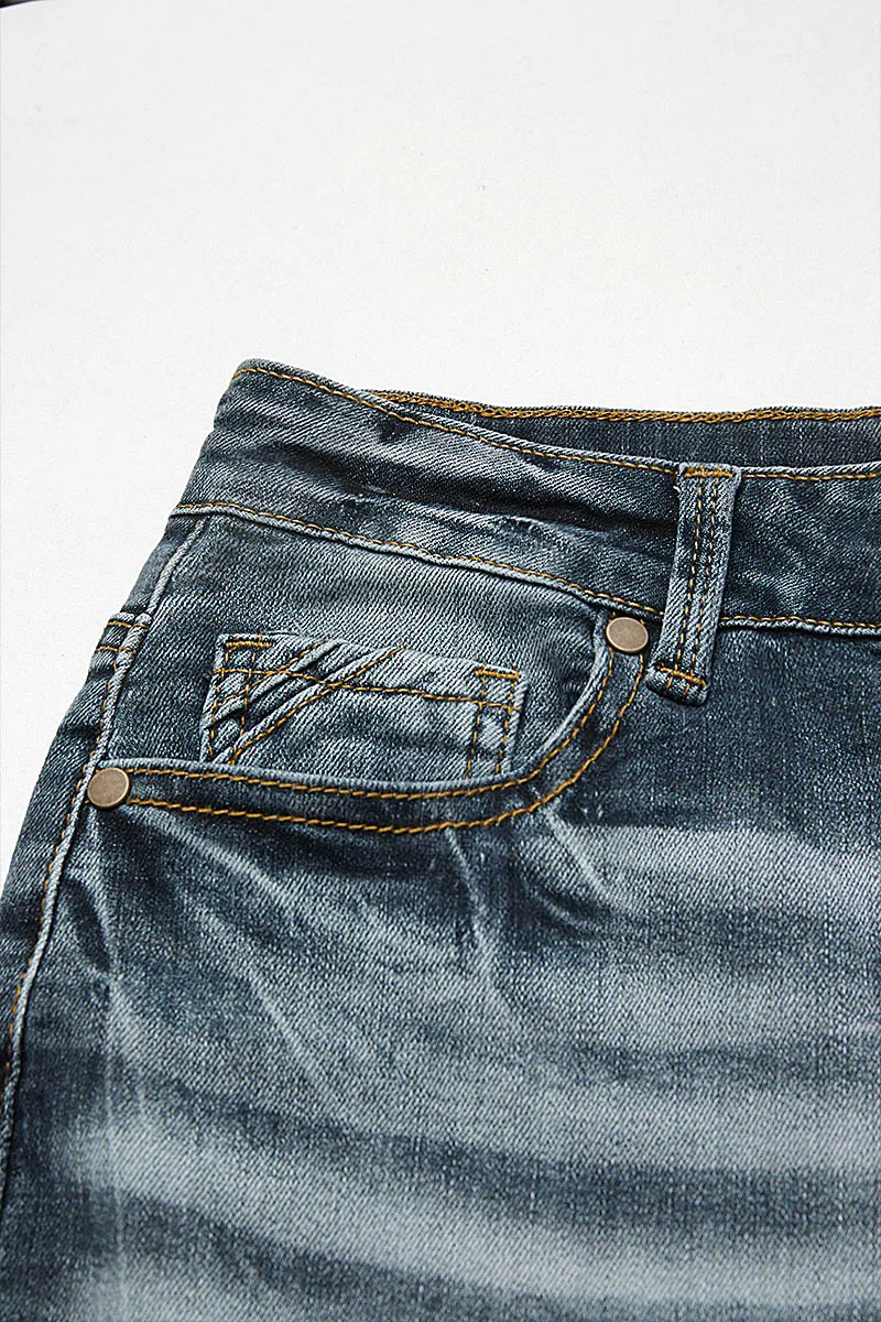 Ripped Wash Roll Hem High Waist Capri Jeans