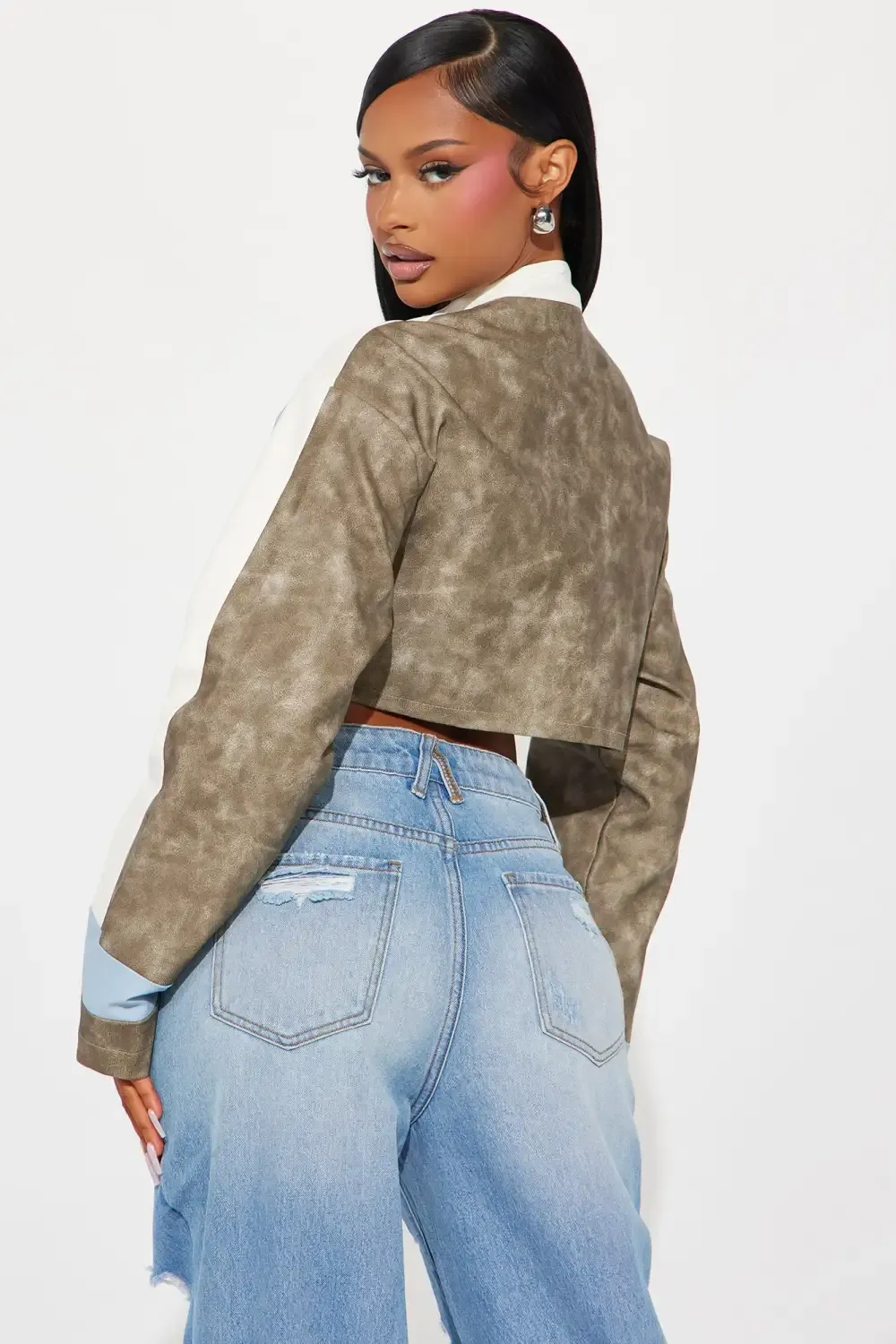 Between The Lines Washed Faux Leather Jacket - Grey/combo
