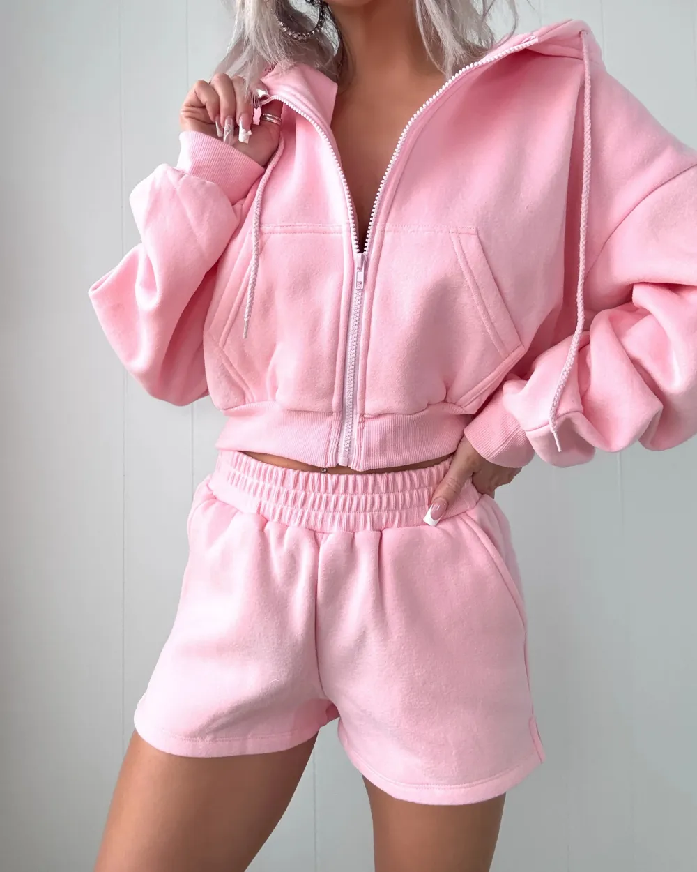 Fleece Shorts Set - Pink