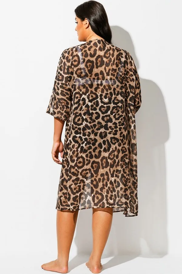 Plus Size Leopard Print Kimono Cover Up