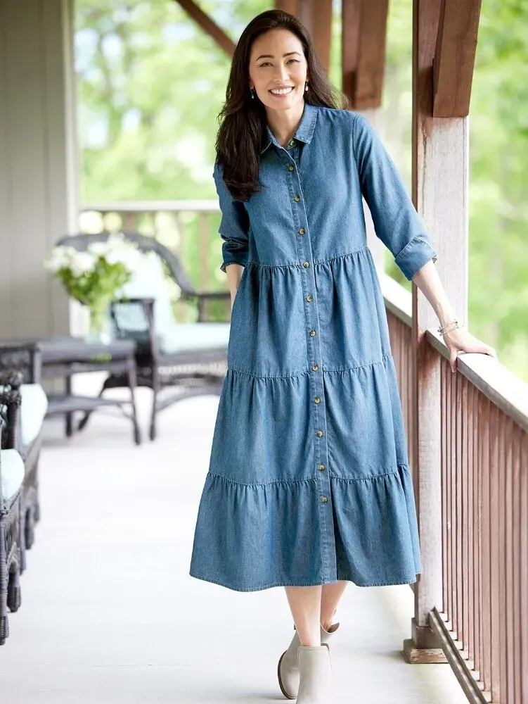 Tiered Chambray Maxi Dress