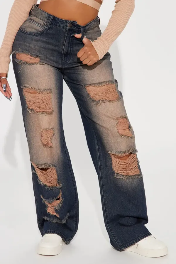 The Dalston Ripped Tinted Non Stretch Jeans - Dark Brown