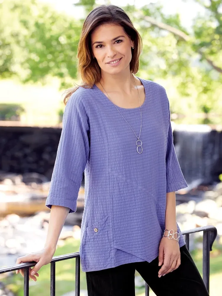 Crinkle Cotton 3/4 Sleeve Tunic Top