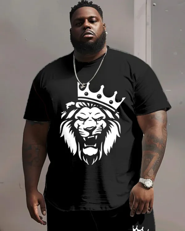 Street Casual King With Crown Lion Print Big Men'S Set