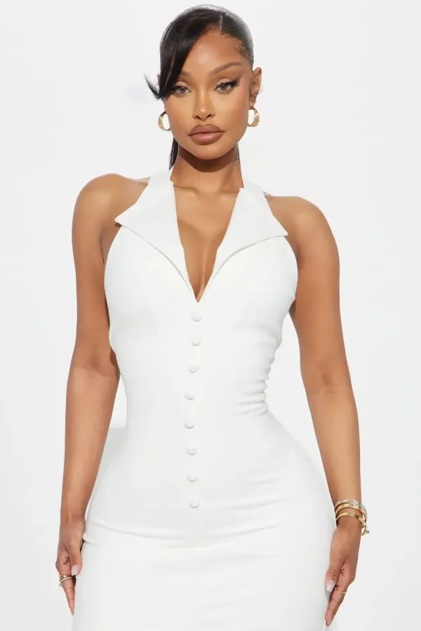 The Mia Halter Ponte Maxi Dress - White