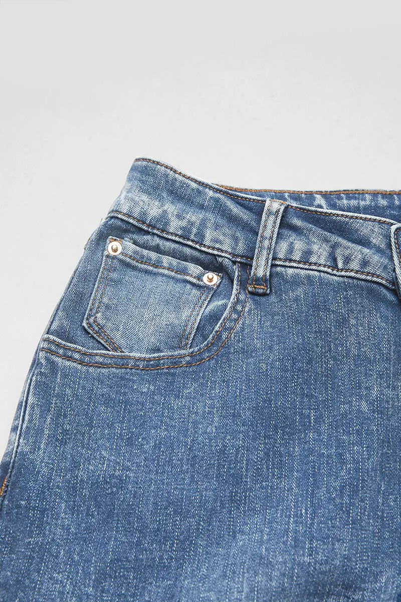 Wash Ripped Flap Pocket High Rise Cargo Jeans