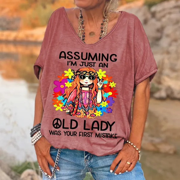 Custompupshirt Women's Funny Assuming I'm Just An Old Lady Was Your First Mistake Hippie Casual Shirts