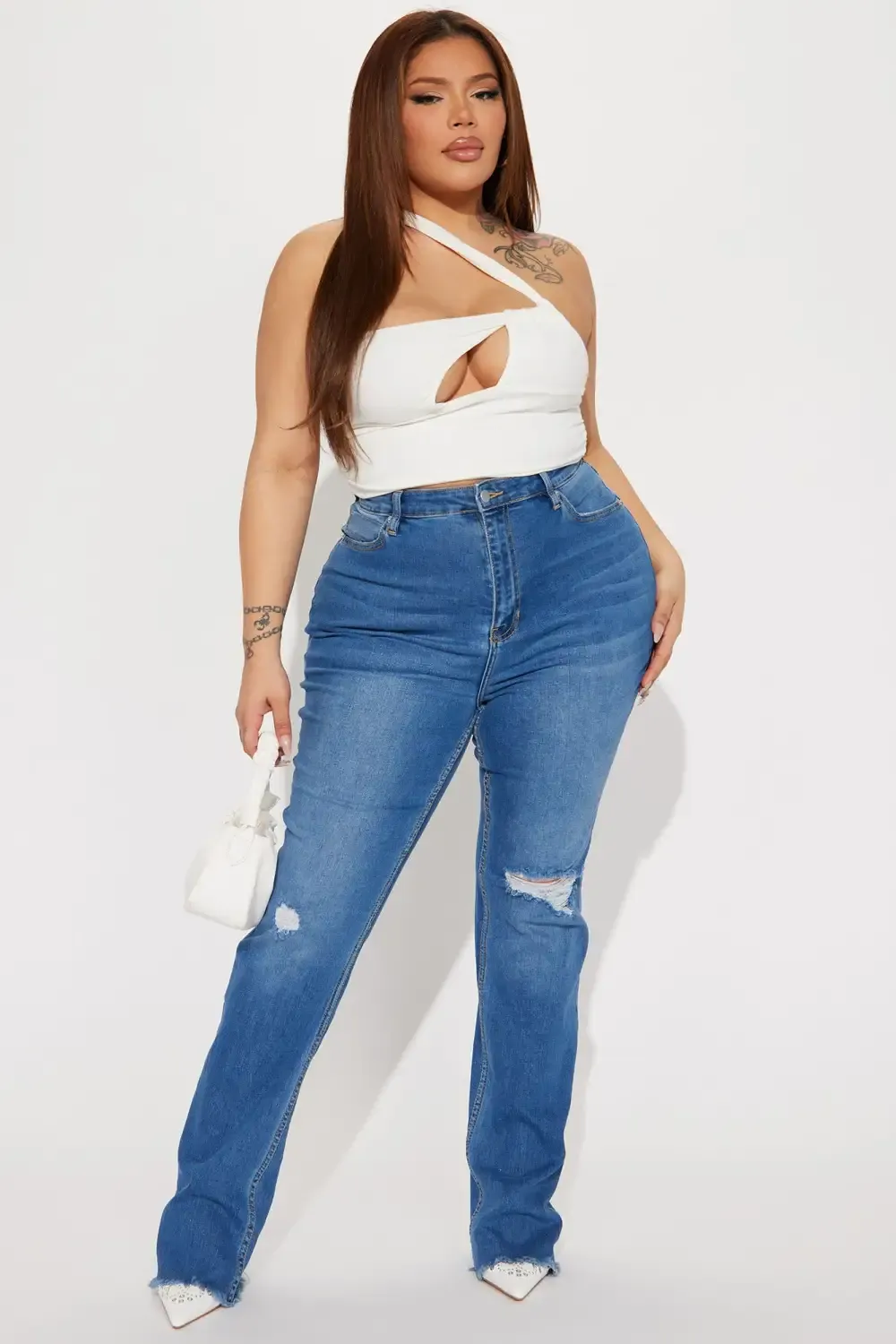 Really Rowdy Ripped Stretch Flare Jeans - Medium Wash