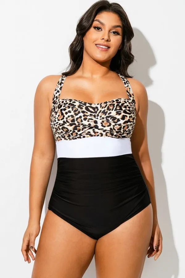 Leopard Print Twist Front Skinny One Piece Swimsuit