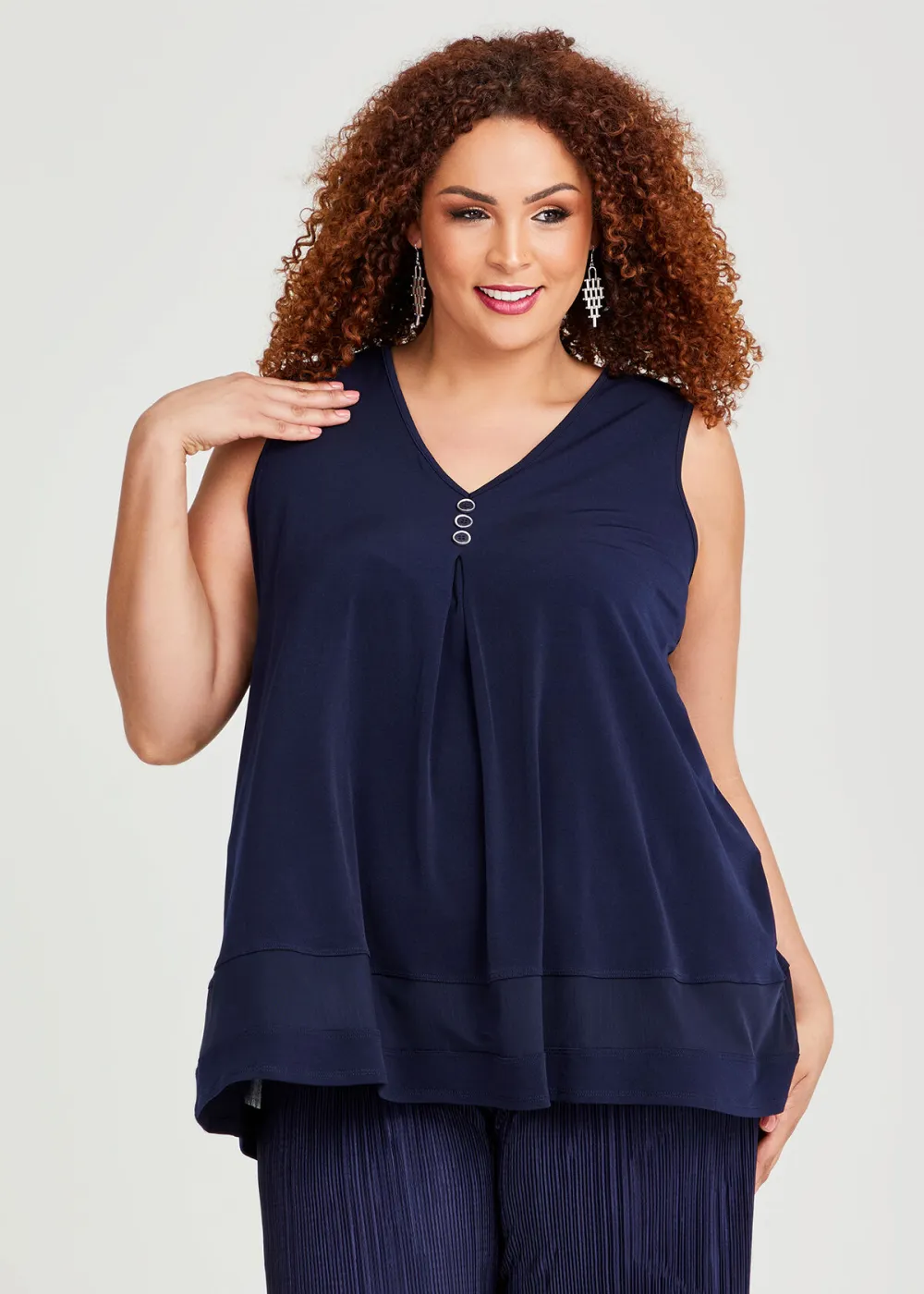 Sheer Mesh Hem Sleeveless Top