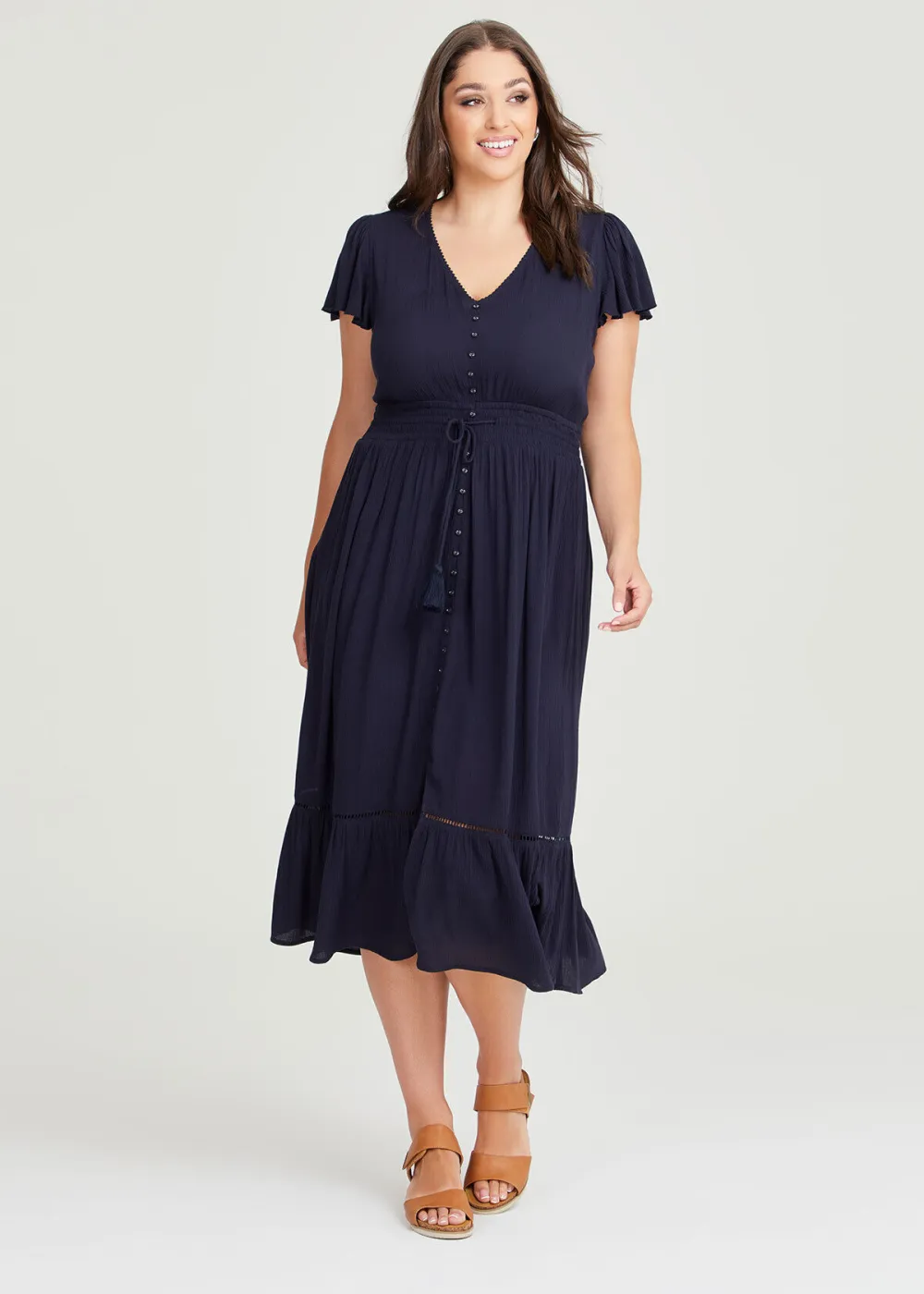 Natural Crinkle Button Dress