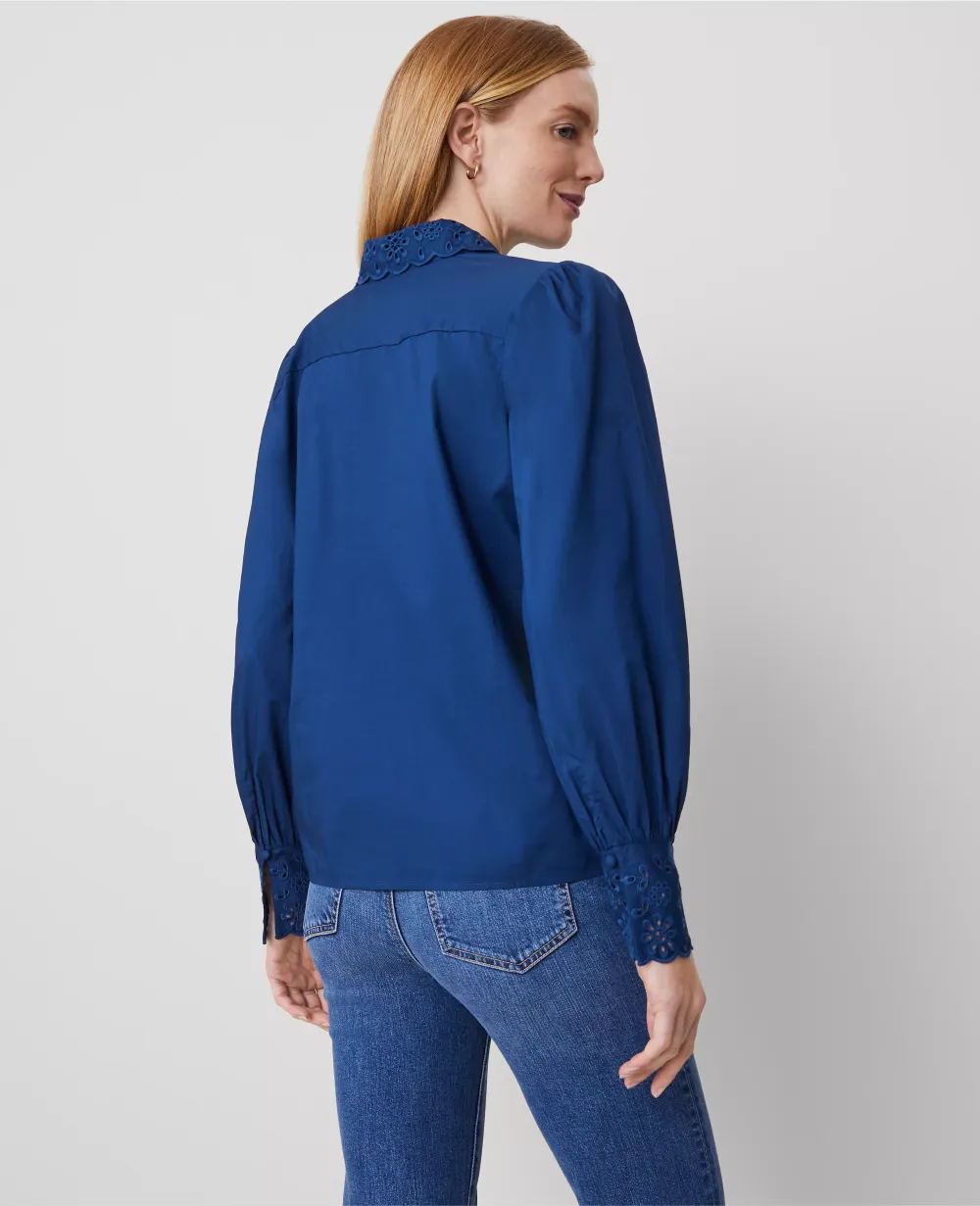 Eyelet Embroidered Pocket Shirt