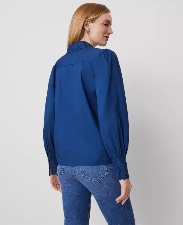 Eyelet Embroidered Pocket Shirt