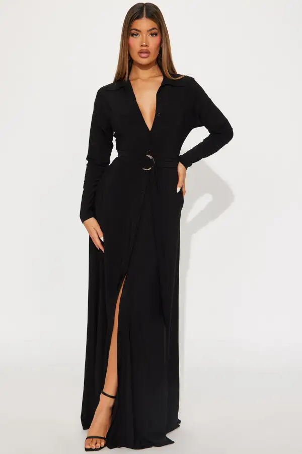 Amelia Belted Maxi Dress - Black