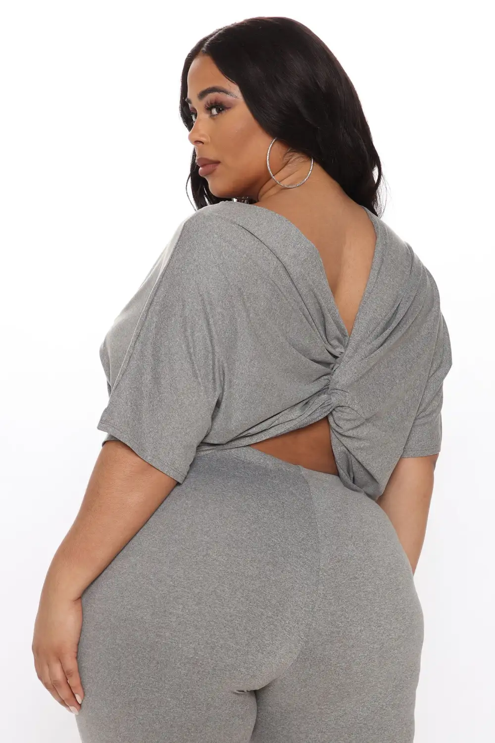 Don't Get This Twisted Short Sleeve Pant Set - Heather Grey