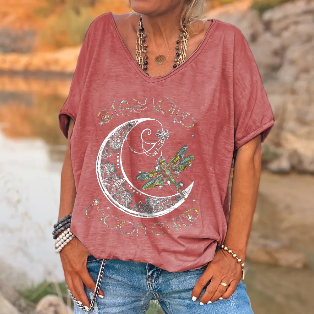 Stay Wild Moon Child Dragonfly Black T-shirt