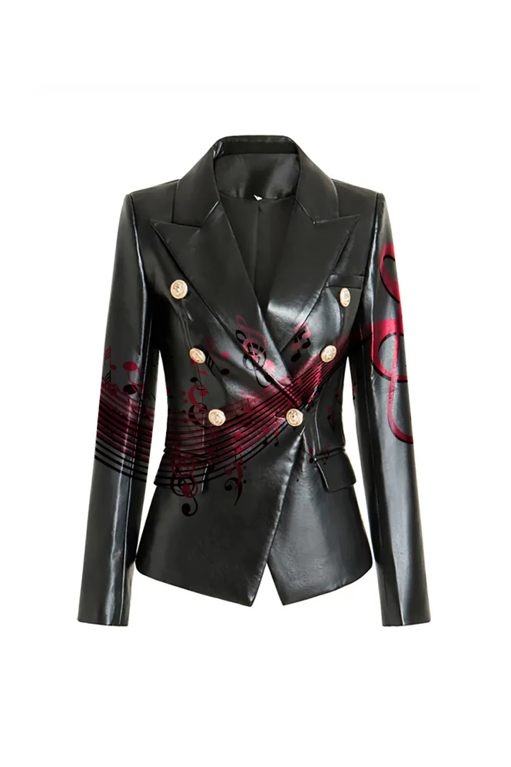 Chic Lapel Collar Long Sleeve Double Breasted Tailored Faux Leather Blazer