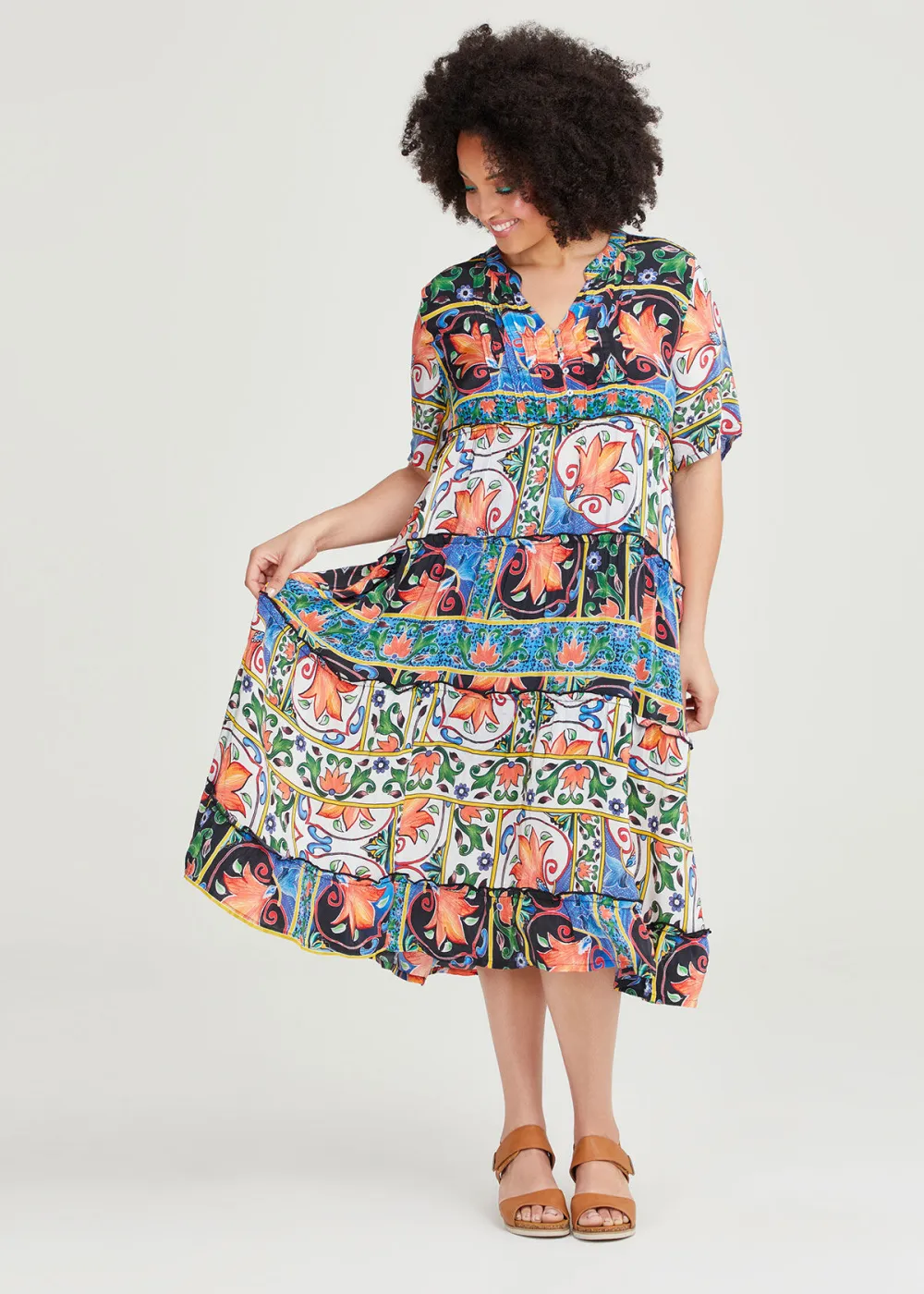 Natural Mosaic Tier Dress