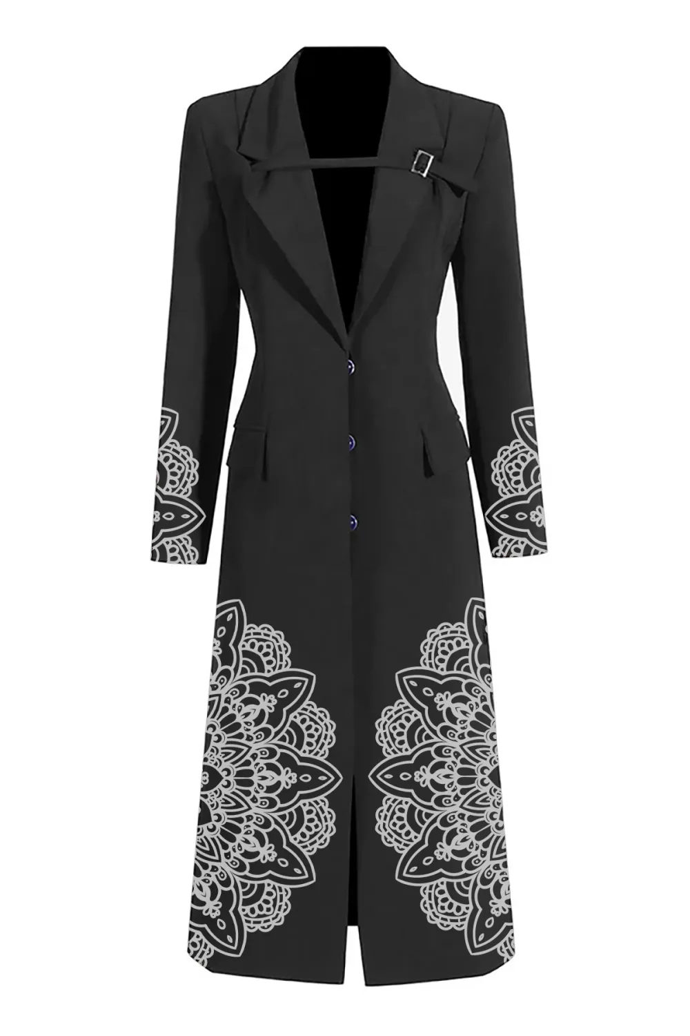 Smart Buckle Strap Shoulder Pad Cinch Waist Button Down Long Tailored Blazer