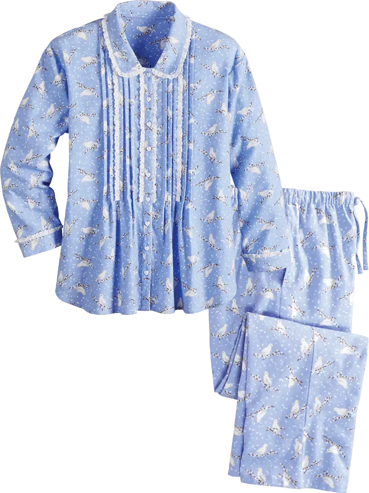 Lanz White Doves Flannel Pajama Set