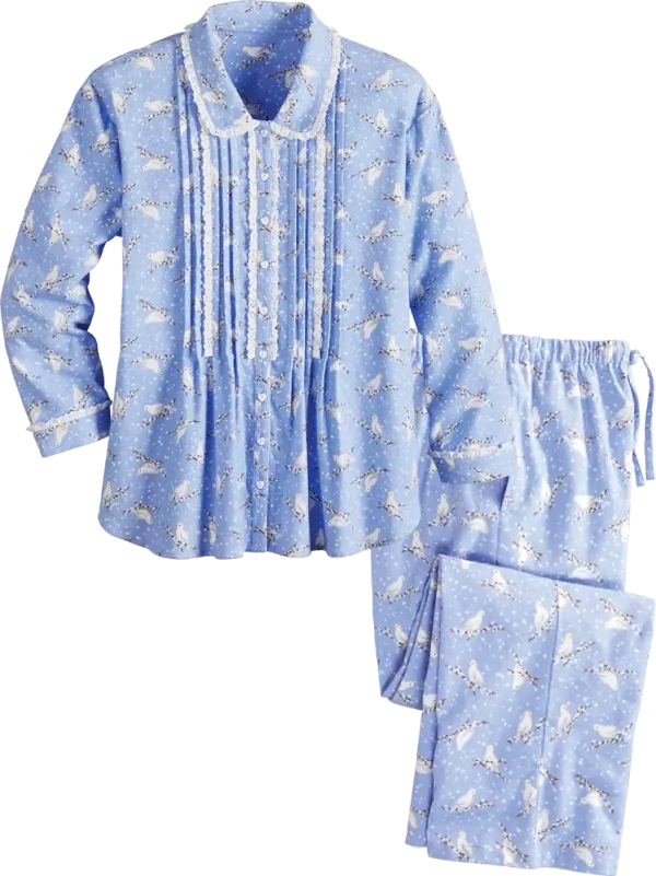 Lanz White Doves Flannel Pajama Set