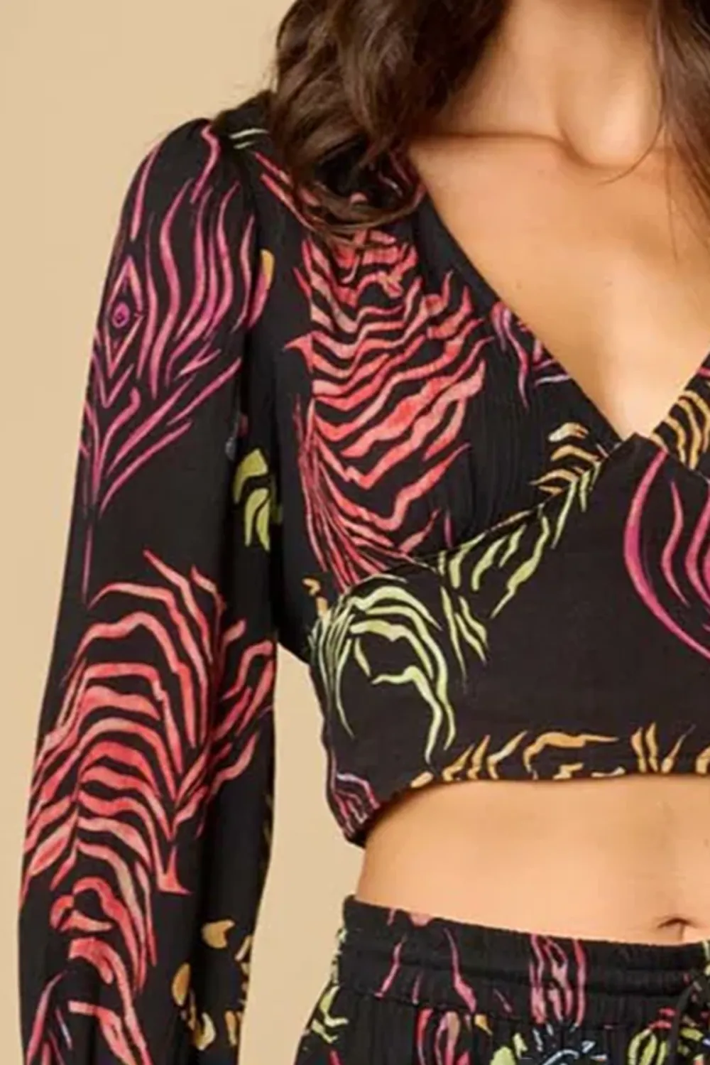 Black Tropical Print Crop Top