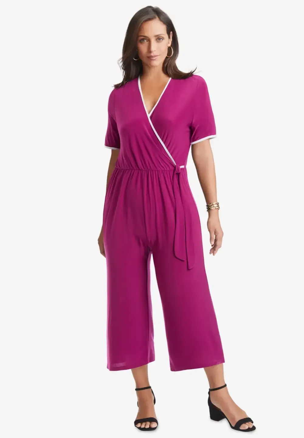 Stretch Knit Cropped Wide Leg Jumpsuit