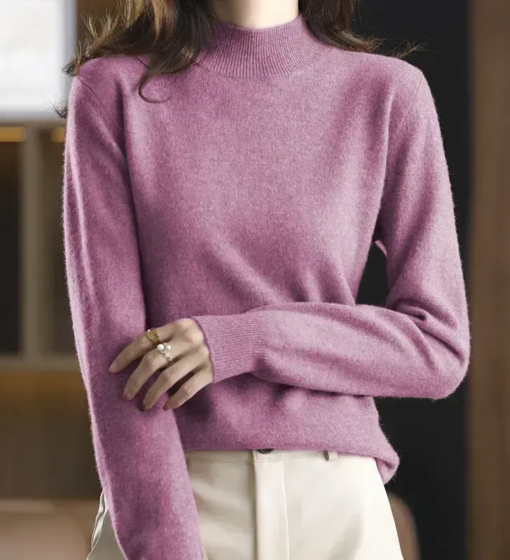 Solid Half Turtleneck Thickened Knit Sweater