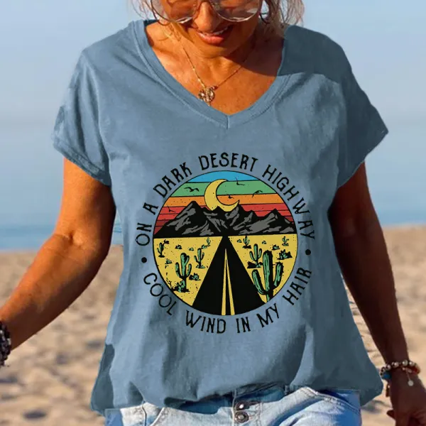 Moon Desert Highway Cactus Cool Wind In My Hair Graphic Tees