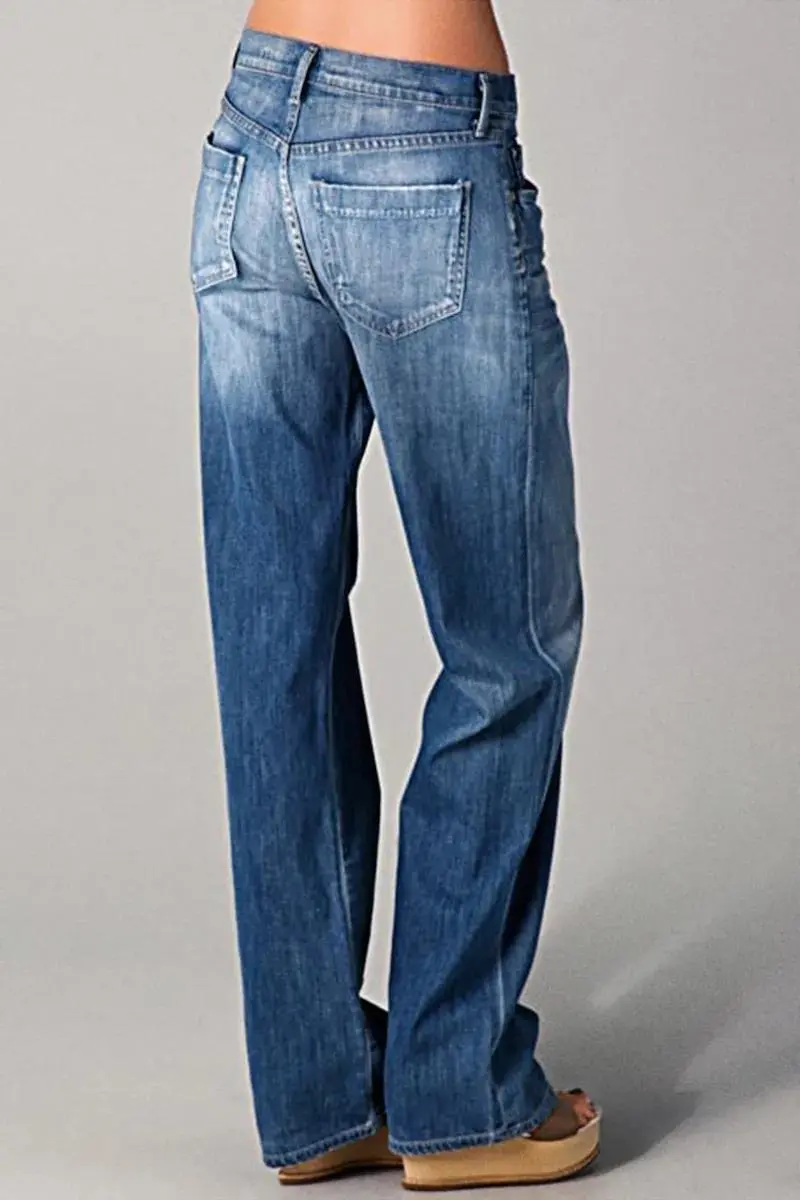 Wash High Stretch Low Waist Straight Leg Jeans