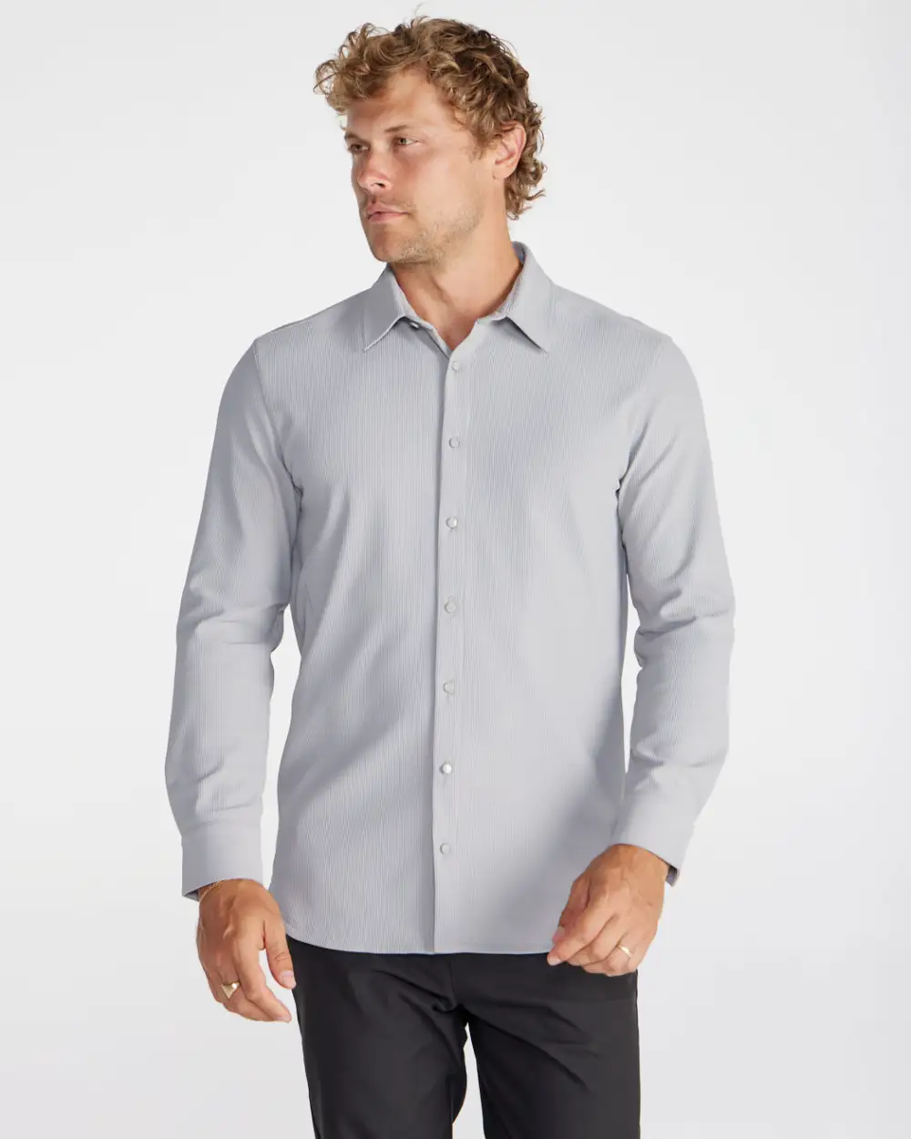 Ribbed+ Long Sleeve Button Down