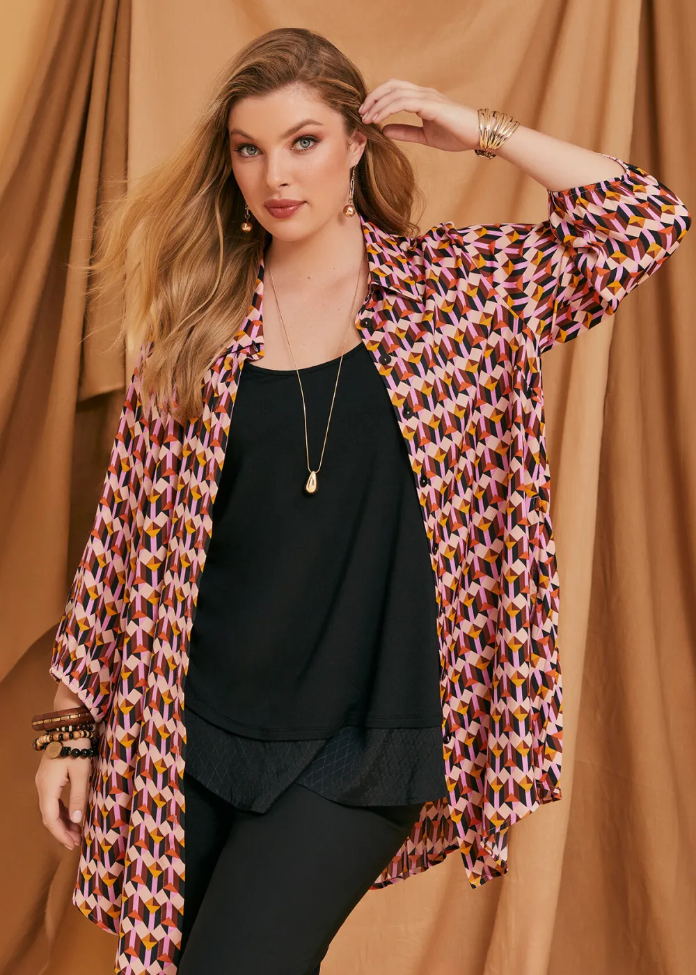 Geo Luxe Satin Pleat Shirt