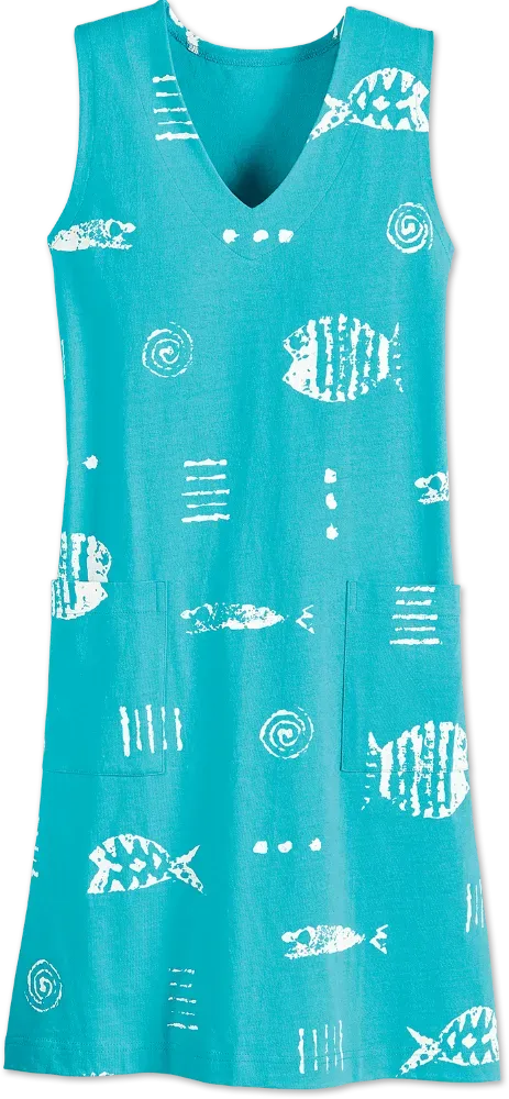 M.MAC Rock Fish Sleeveless Knee-Length Dress With Pockets