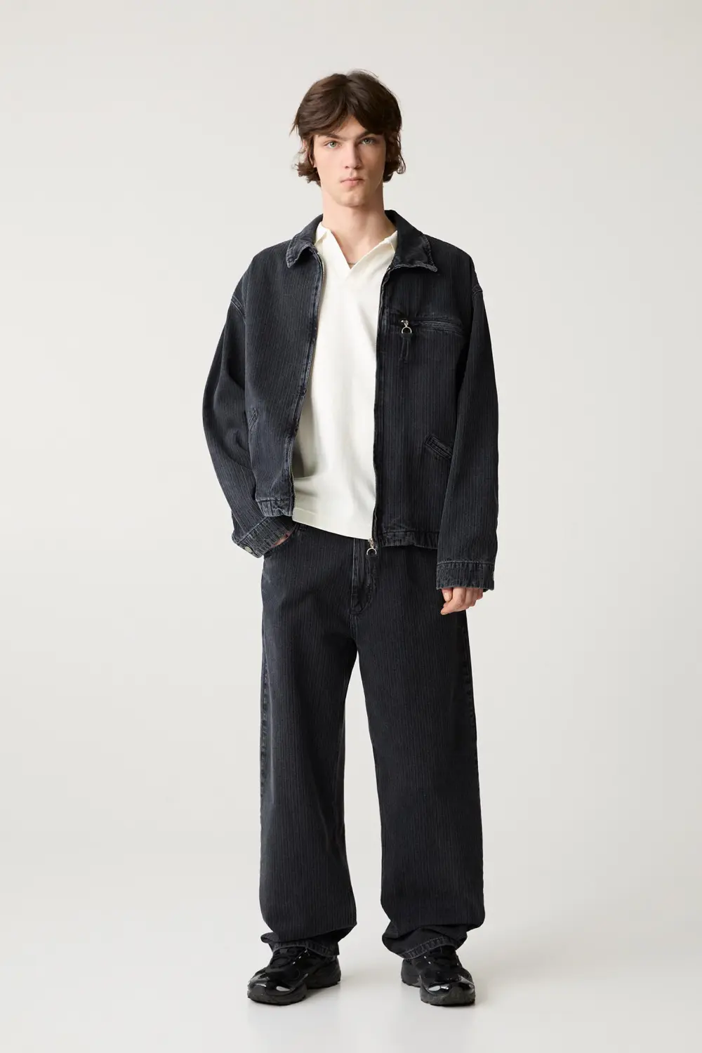 Textured wide leg jeans