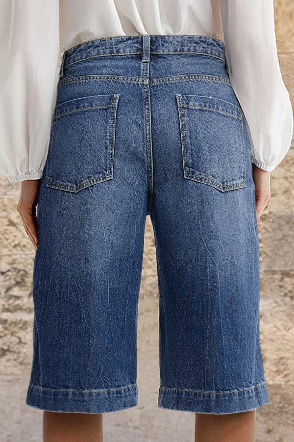 Wash Mid Rise Straight Leg Capri Jeans Without Belt
