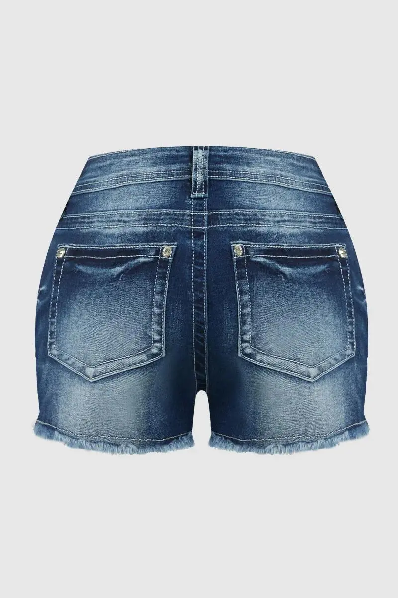 Criss Cross Raw Hem Low Waist Denim Shorts