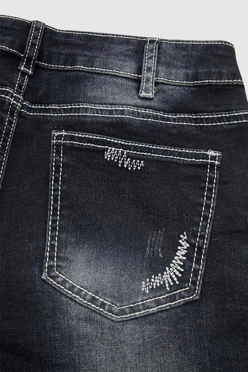 Wash Cross Embroidery Low Rise Bootcut Jeans