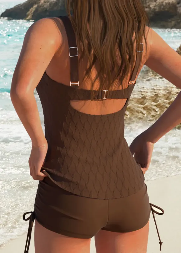Jacquard Mid Waisted Dark Coffee Tankini Set