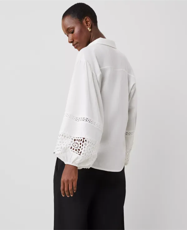 Embroidered Linen-Blend Puff Sleeve Blouse