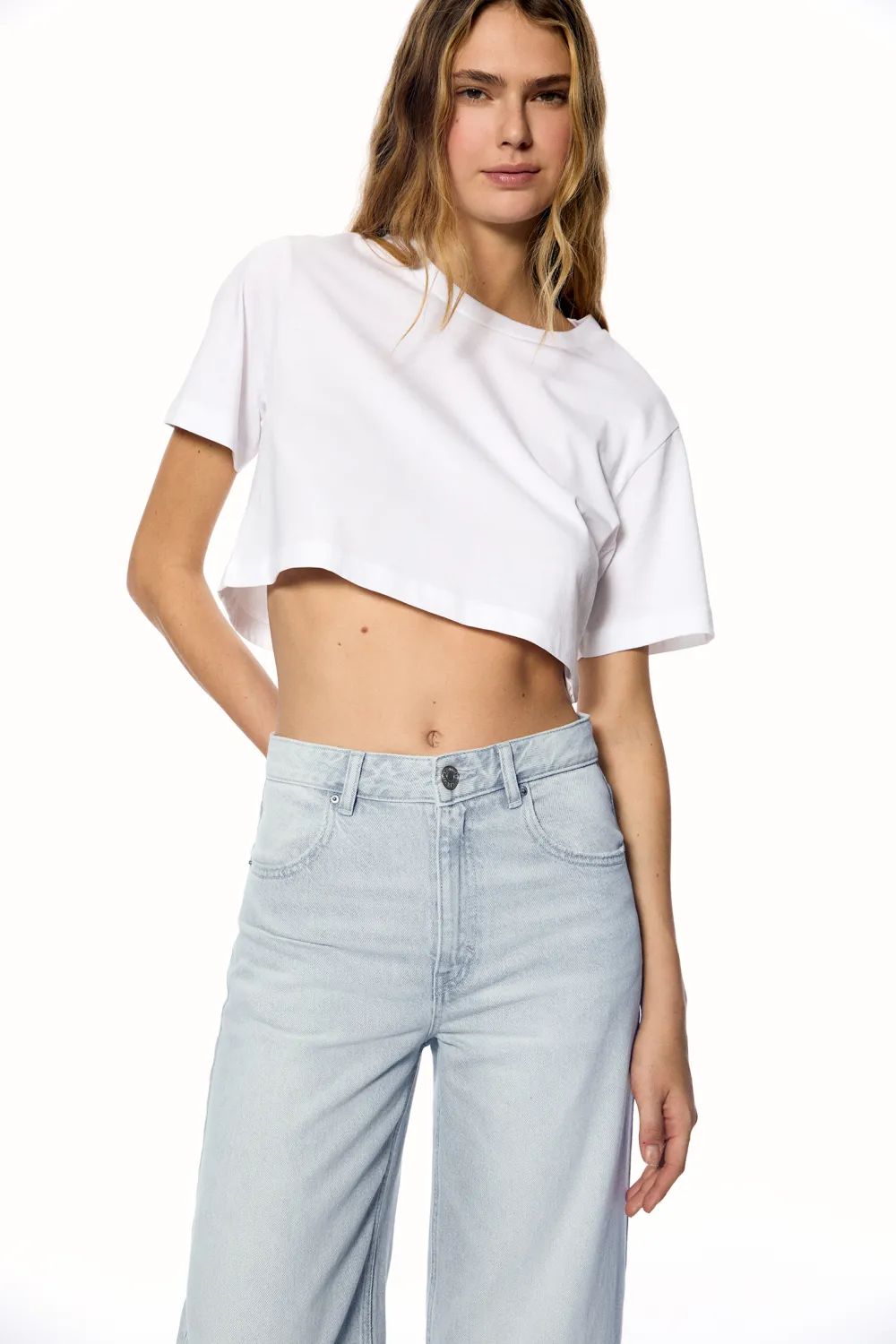 Jeans wide leg tiro alto