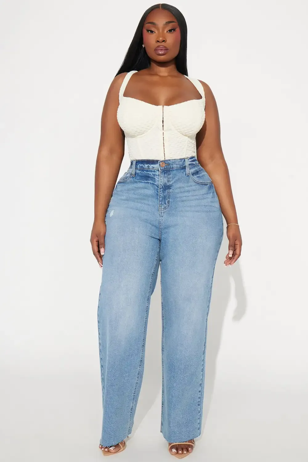 Nova 90's Baby Basic Stretch Wide Leg Jean - Medium Wash