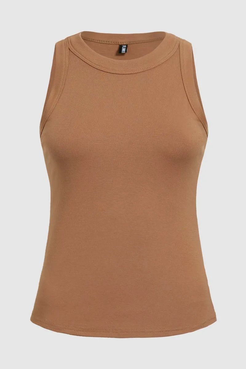 Solid Rib-Knit Round Neck Tank Top