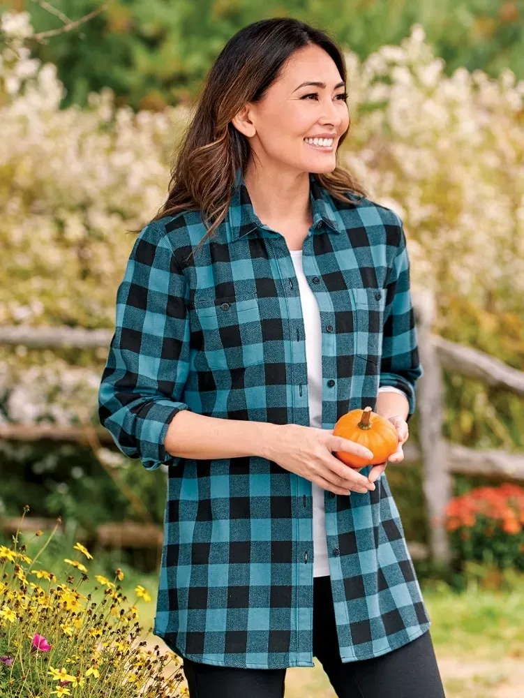Women's Buffalo Check Flannel Boyfriend Shirt