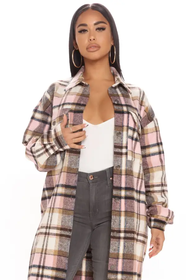 Plaid Girls Club Shacket - Pink/combo