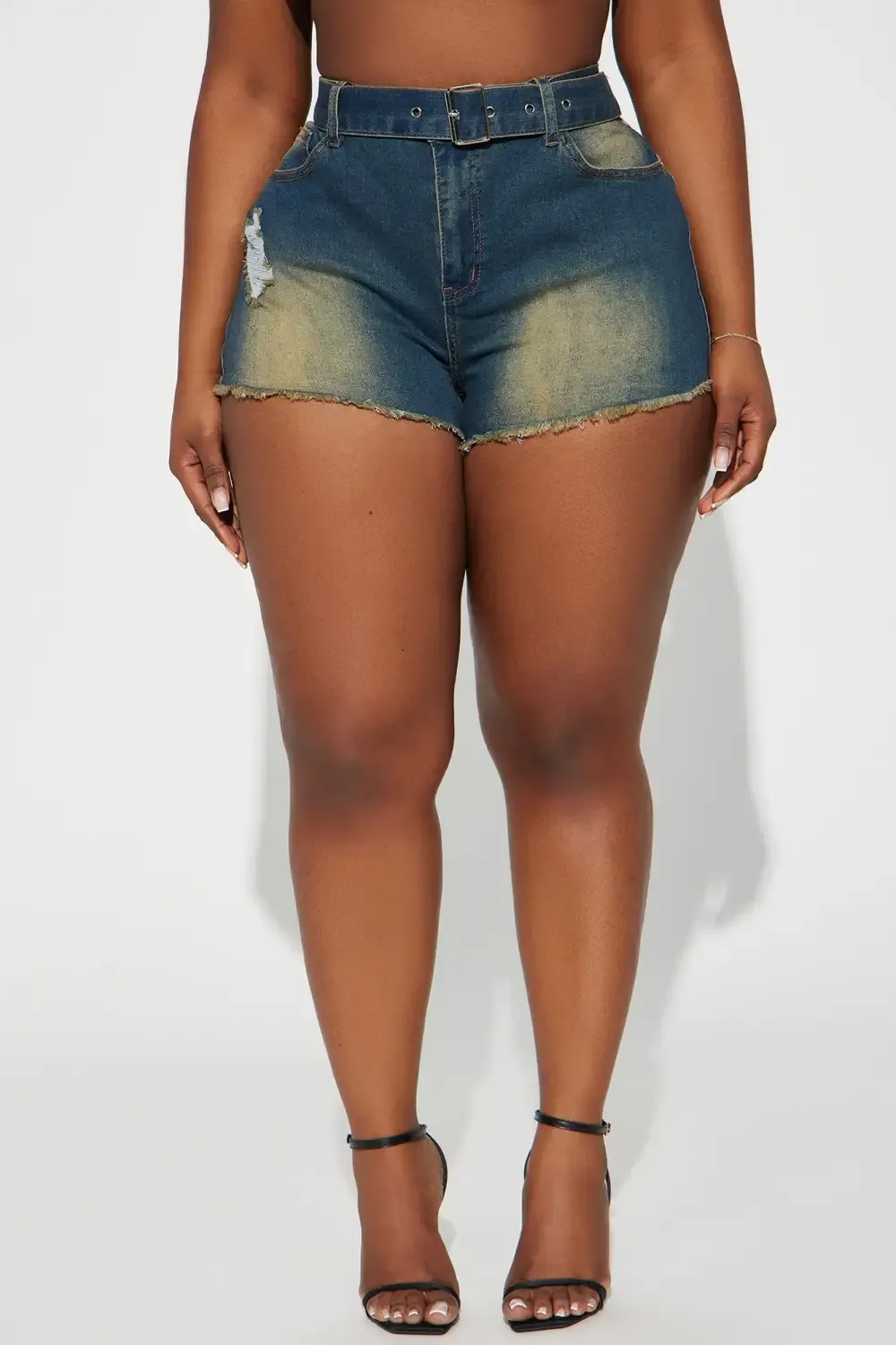Luca Belted Stretch Denim Shorts - Dark Wash