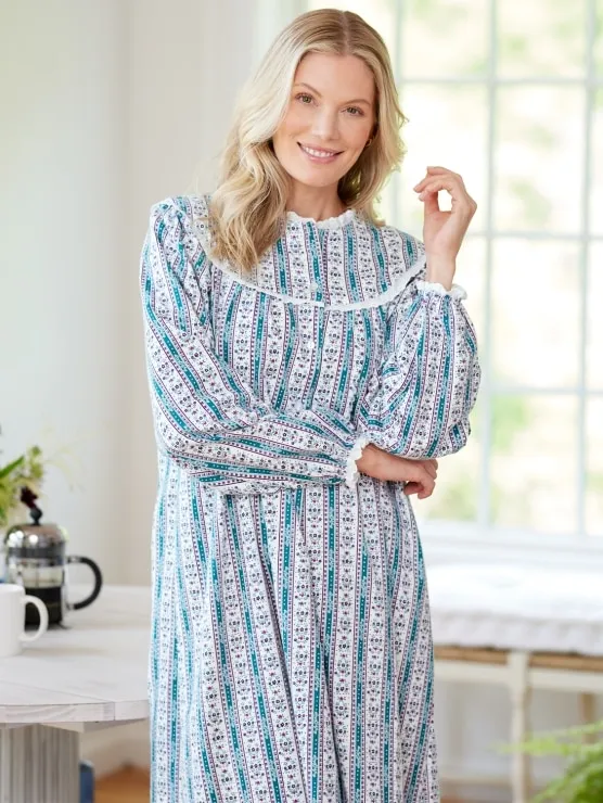 Lanz Classic Tyrolean Cotton Flannel Nightgown, 54 Inch