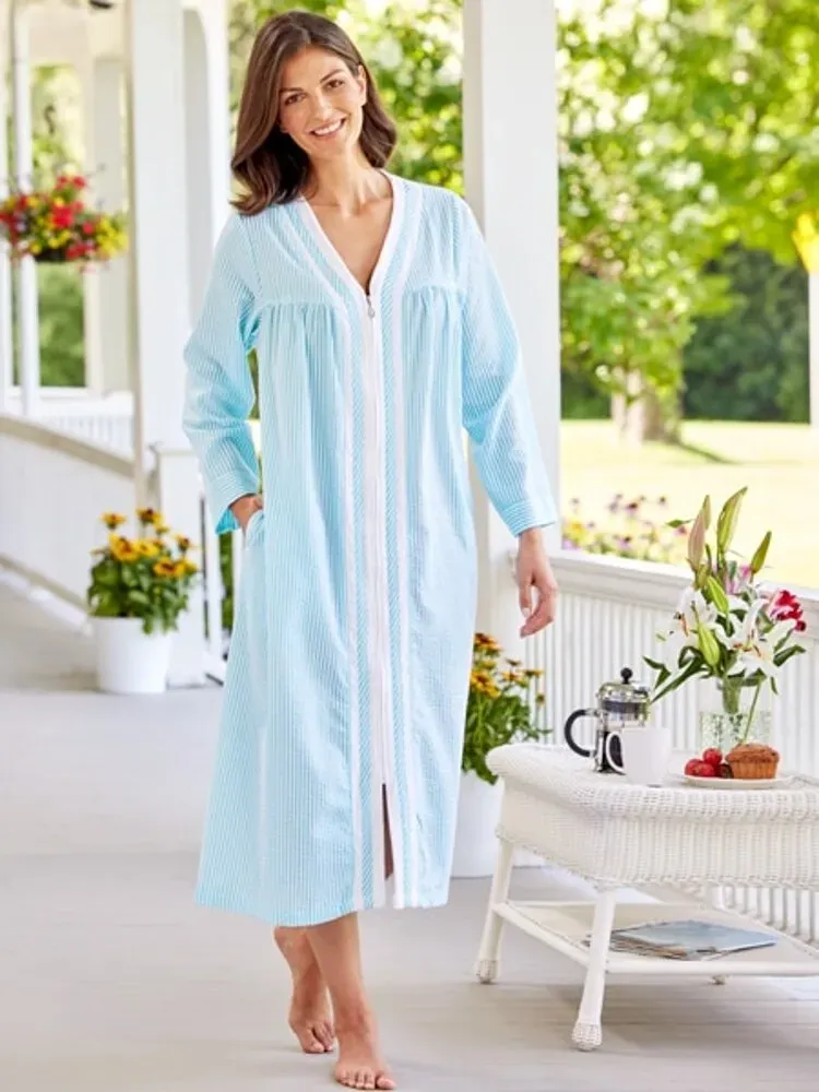 Women's Zip-Front Seersucker Robe