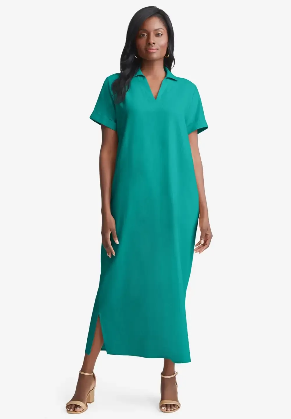 Linen Short Sleeve Maxi Dress
