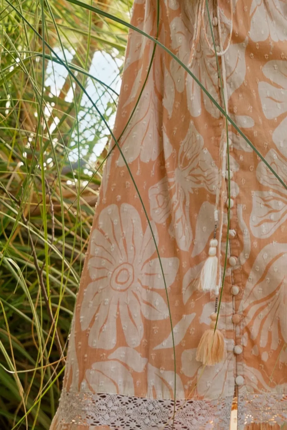 Peach Toned Floral Print Maxi Dress